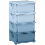 Four Tier Kids Storage Unit With Removable Drawers For Toys And Books Blue