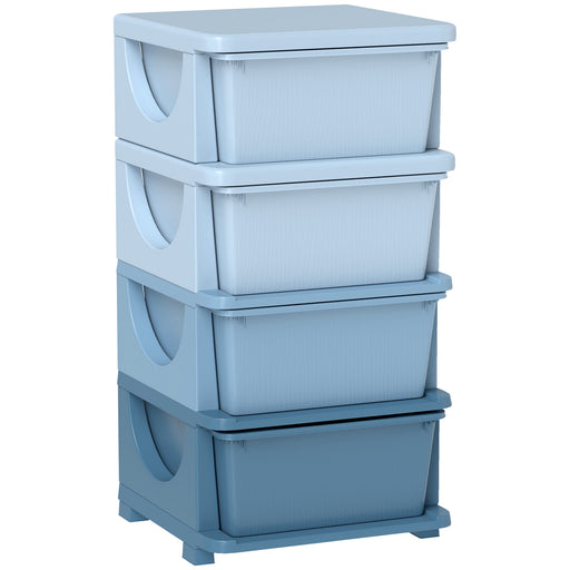 Four Tier Kids Storage Unit With Removable Drawers For Toys And Books Blue