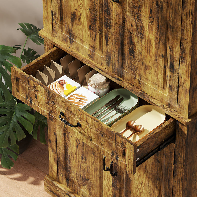 Tall Kitchen Cupboard with Adjustable Shelves and Drawer for Organised Storage Brown