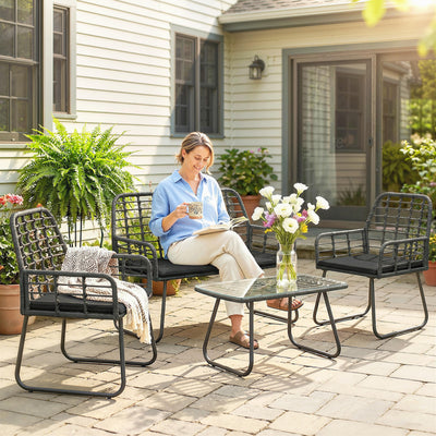 Rattan Garden Furniture Set for Small Patios or Balconies with Cushions and Coffee Table Black Outsunny