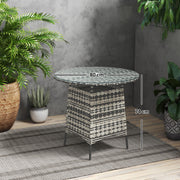 Grey Rattan Garden Coffee Table with Tempered Glass Top and Umbrella Hole by Outsunny