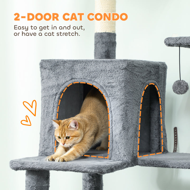Large Multi Level Cat Tree with Condos Hammocks and Scratching Posts for Indoor Cats Grey