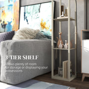 Three Shelf Standing Floor Lamp with Oak Frame and White Shade for Living Room by HOMCOM