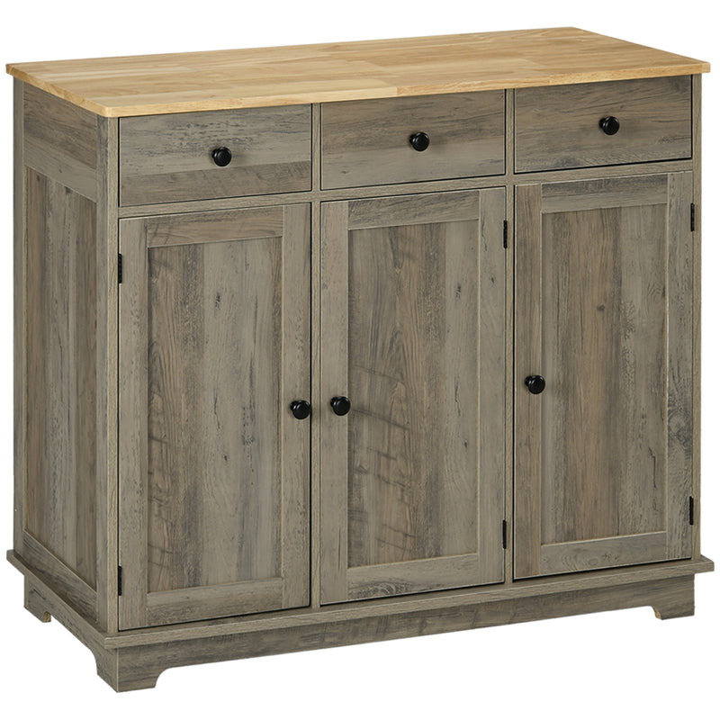 Grey Wood Effect Sideboard with Rubberwood Top Storage Cabinets and Drawers by HOMCOM