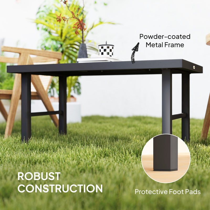 Metal Rectangular Garden Coffee Table with Woodgrain SPC Tabletop for Outdoors 100cm Brown by Outsunny