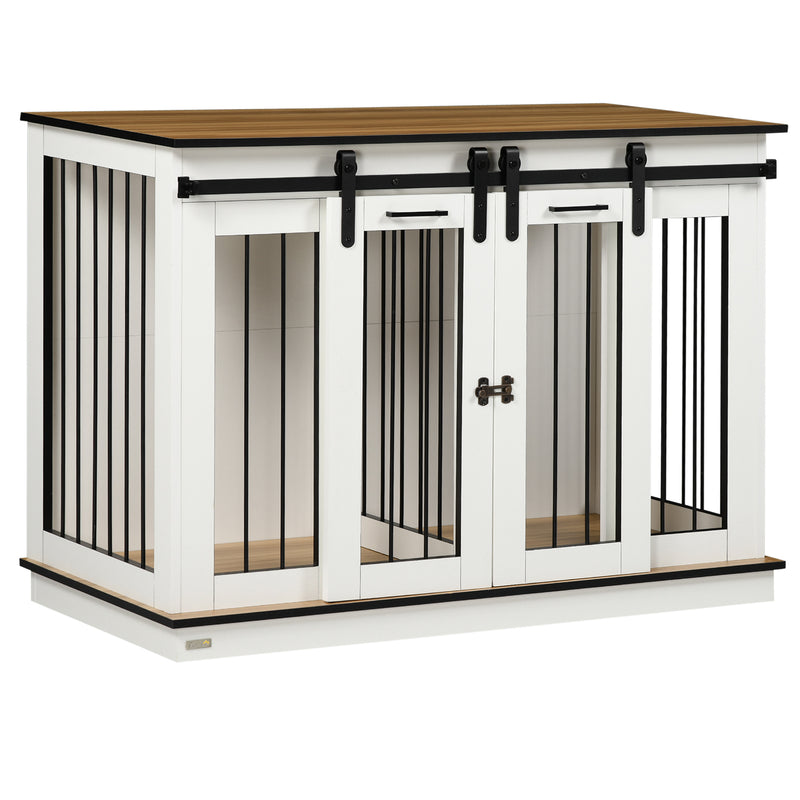 Large Wooden Dog Crate Furniture with Double Kennel Design Ideal for Two Dogs Grey