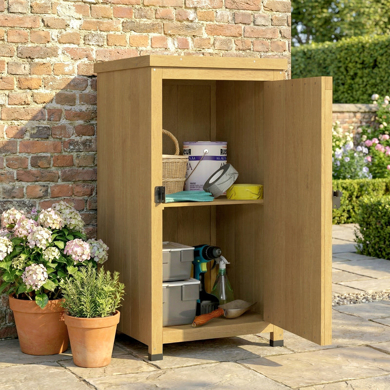 Compact Outdoor Storage Cupboard for Small Patios or Balconies with Shelves, Light Brown, 45x45x85cm