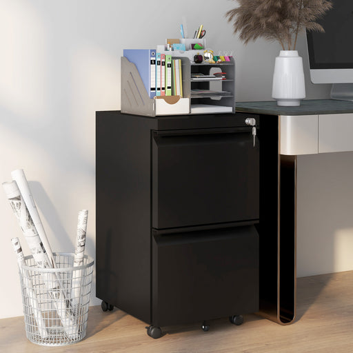 Steel 2 Drawer Lockable Filing Cabinet With Pre Assembled Body For Home Office, Black