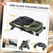 Dark Green Folding Pet Stroller for Large Dogs with Shock Absorb Frame and Safety Leashes by PawHut AOSOM