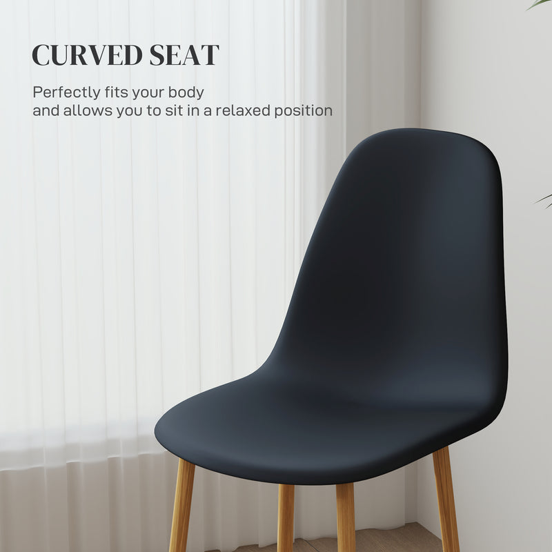 Set of 4 Black Modern Dining Chairs with Backrest and Steel Legs for Kitchen or Dining Room by HOMCOM