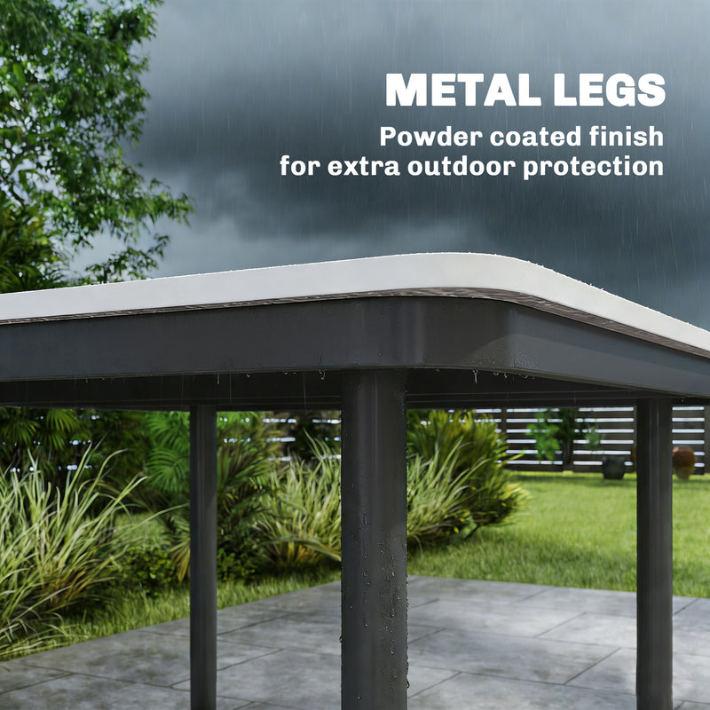 Garden Dining Table for 4 with Parasol Hole Weather Resistant Wood Effect Top Light Grey