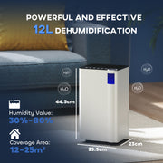 12L Day Dehumidifier with 2L Tank Continuous Drainage Timer and Auto Defrost by HOMCOM AOSOM