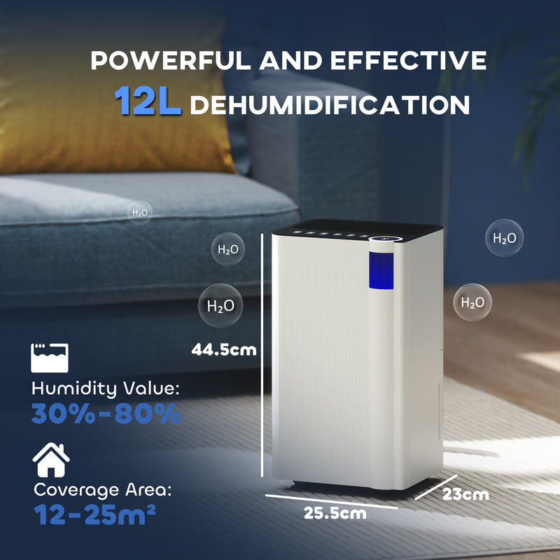 12L Day Dehumidifier with 2L Tank Continuous Drainage Timer and Auto Defrost by HOMCOM AOSOM