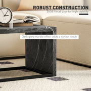 Set of 2 Dark Grey Marble Effect Coffee Tables With Metal Frame For Living Room Use