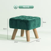 HOMCOM Velvet Square Padded Footstool - Dark Green AOSOM