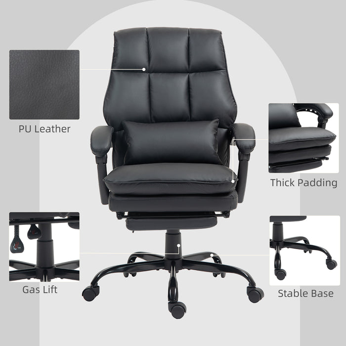 Black Faux Leather Reclining Swivel Executive Office Chair with Footrest by HOMCOM