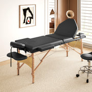 Black Foldable Massage Table with Beech Wood Legs Ideal for Home or Mobile Therapists
