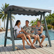 Grey Wooden Garden Swing Chair for 3 Adults with Canopy for Shade and Comfort Outsunny