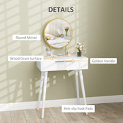 White Dressing Table with Round Mirror and Storage Drawer by Homcom