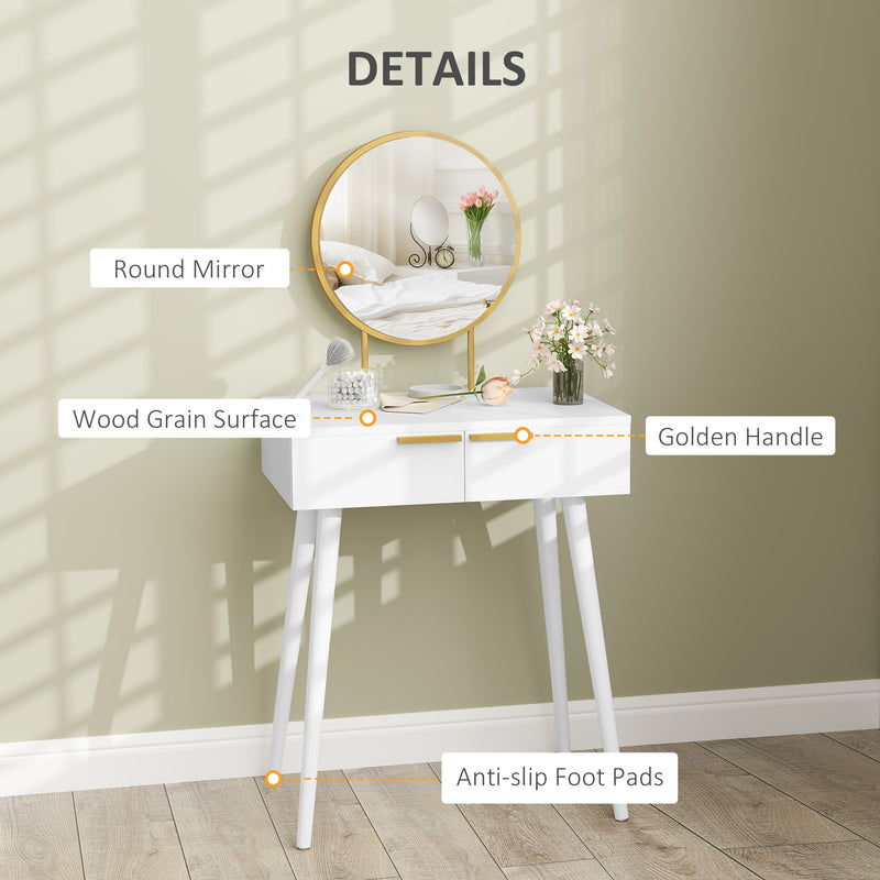 White Dressing Table with Round Mirror and Storage Drawer by Homcom