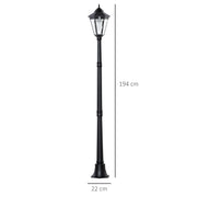 1.9M Black Solar Garden Lamp Post With LED Bulb For Patio Pathway And Walkway Use