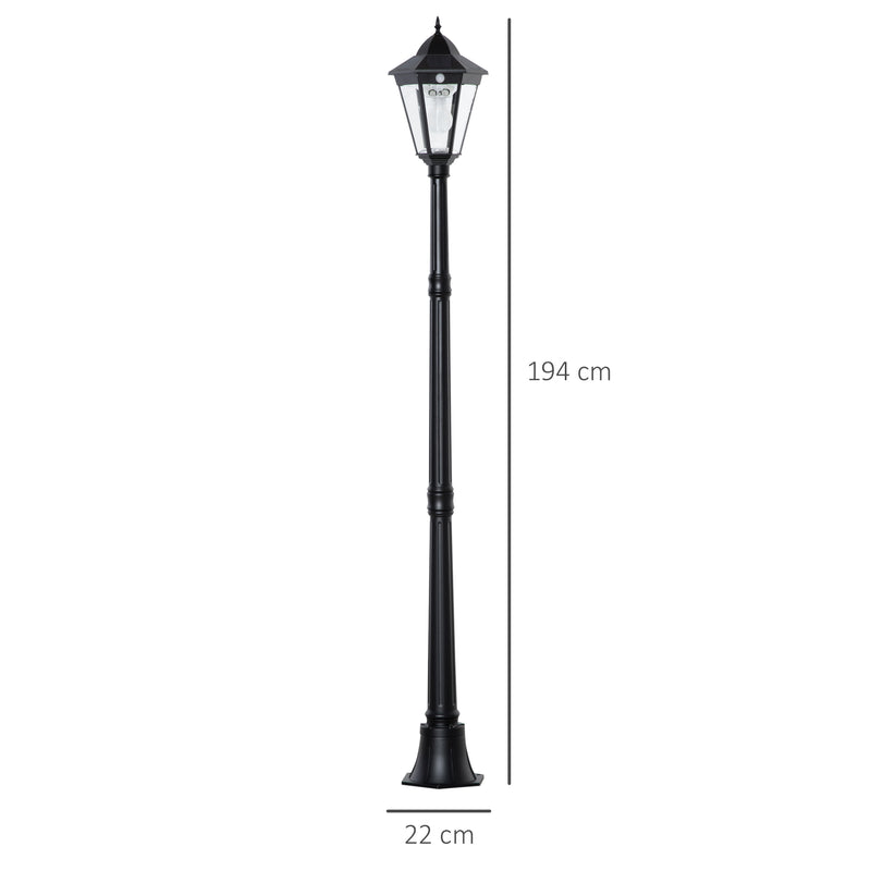 1.9M Black Solar Garden Lamp Post With LED Bulb For Patio Pathway And Walkway Use