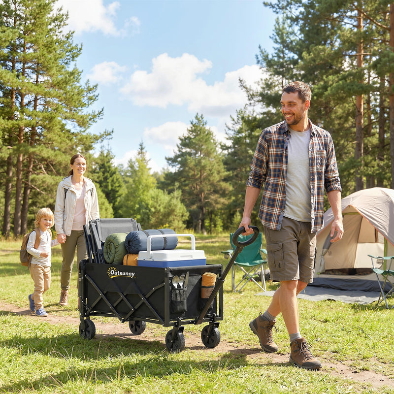 Folding Festival and Camping Trolley for Heavy Loads with Adjustable Handle Black Outsunny
