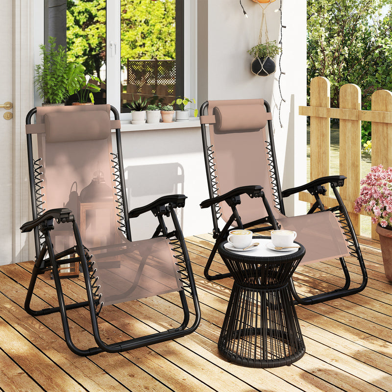 Set of 2 Zero Gravity Reclining Garden Chairs with Head Pillow for Outdoor Relaxing, Beige
