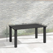 Black Rectangular Garden Dining Table for 6 with Parasol Hole and Steel Frame by Outsunny