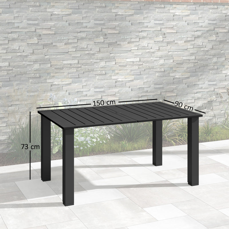 Black Rectangular Garden Dining Table for 6 with Parasol Hole and Steel Frame by Outsunny
