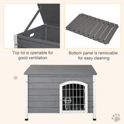 Wooden Dog House with Removable Base Wire Door and Lift-Up Roof for Small Dogs Dark Grey by PawHut