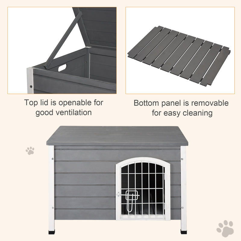Wooden Dog House with Removable Base Wire Door and Lift-Up Roof for Small Dogs Dark Grey by PawHut