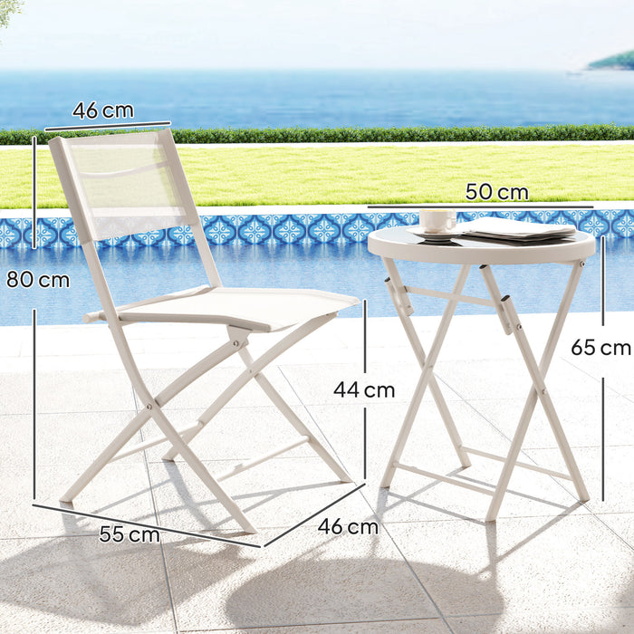 3 Piece Patio Bistro Set with Glass Table and Folding Chairs White by Outsunny