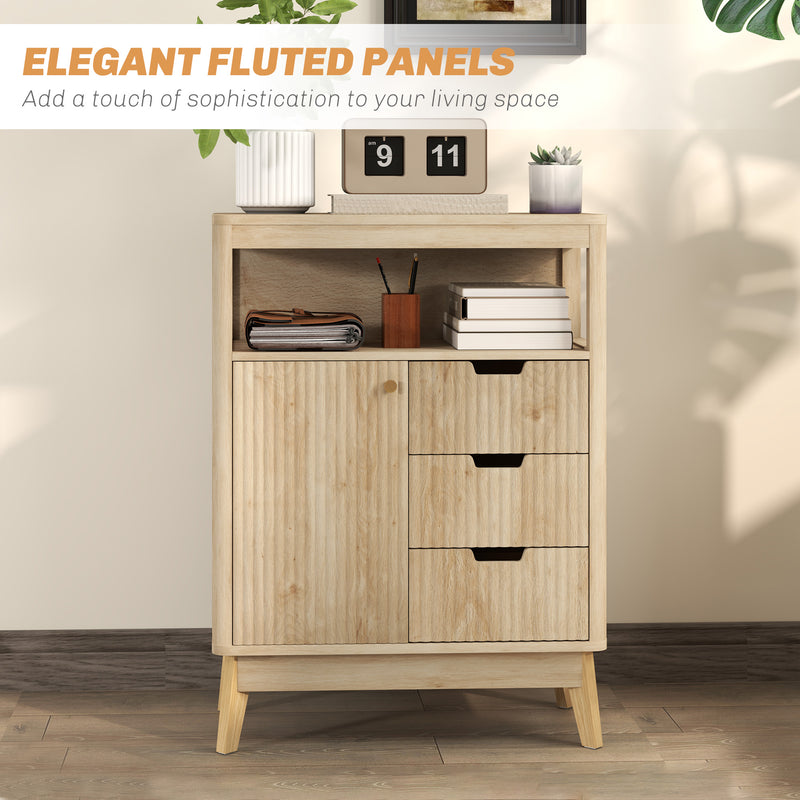 Small Wooden Sideboard with Drawers and Adjustable Shelf in Natural Finish