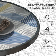 Round 60cm Garden Table with Printed Glass Top Ideal for Outdoor Dining Multicolour