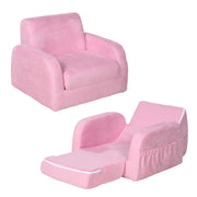 2 in 1 Kids Sofa Bed with Sturdy Wood Frame Ideal for Bedroom or Playroom, Pink