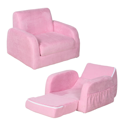 2 in 1 Kids Sofa Bed with Sturdy Wood Frame Ideal for Bedroom or Playroom, Pink