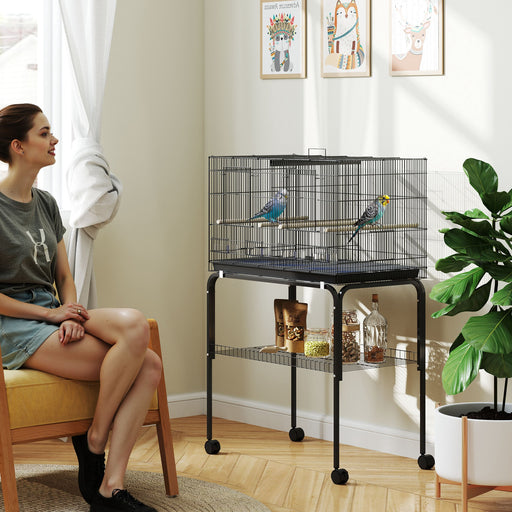 Large Bird Cage with Divider and Slide Out Tray for Budgies Canaries Lovebirds Black