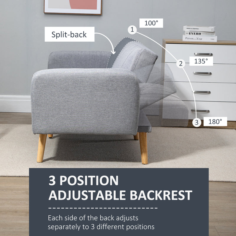 Light Grey Three Seater Sofa Bed with Split Back by HOMCOM