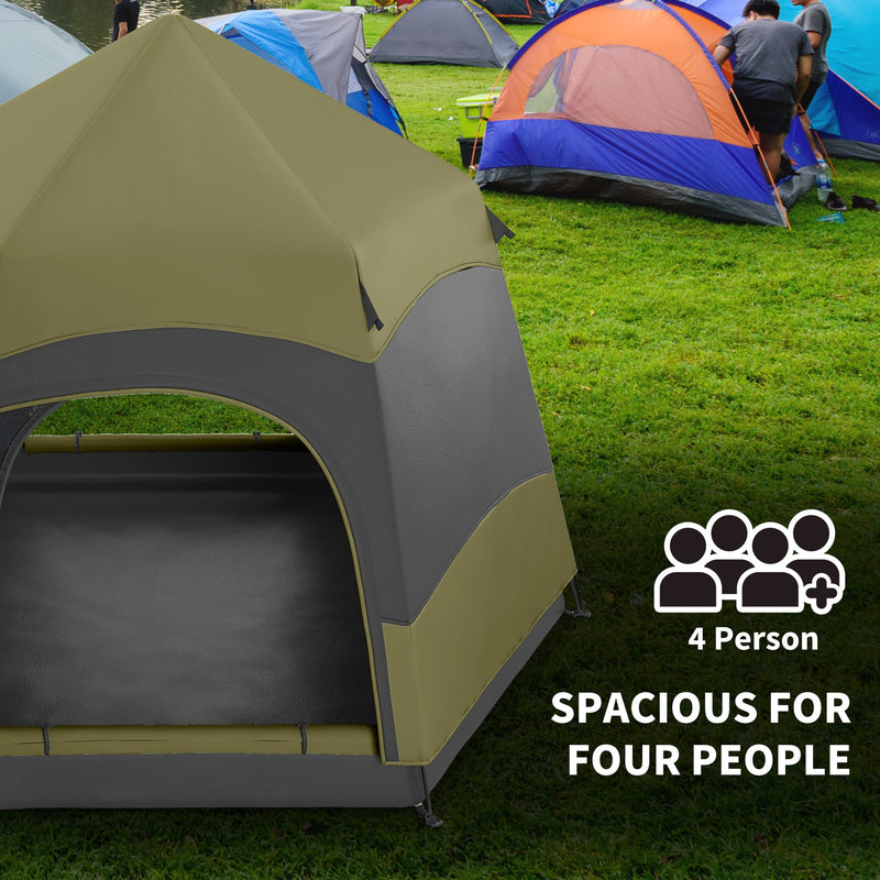 Pop Up 4 Person Tent for Quick and Easy Camping Shelter Dark Green and Light Grey