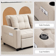 Two Seater Pull Out Sofa Bed with Storage Ideal for Guests and Small Spaces, Beige