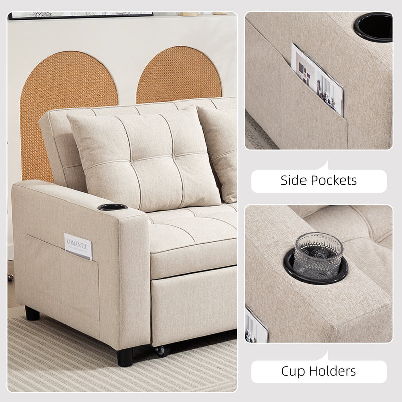 Two Seater Pull Out Sofa Bed with Storage Ideal for Guests and Small Spaces, Beige