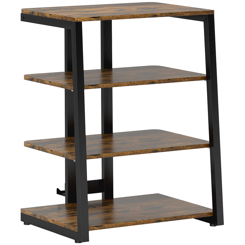 HiFi Storage Stand with Four Open Shelves Ideal for Media and Living Rooms, Rustic Brown