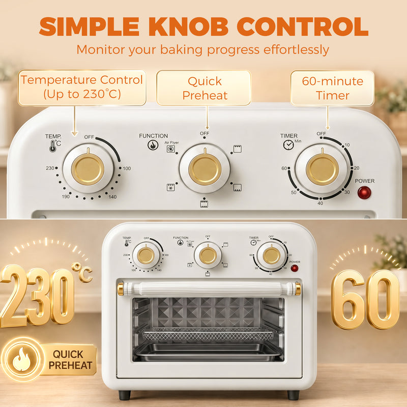 Air Fryer Oven 12L for Quick Family Meals with Simple Controls Cream White Gold Tone