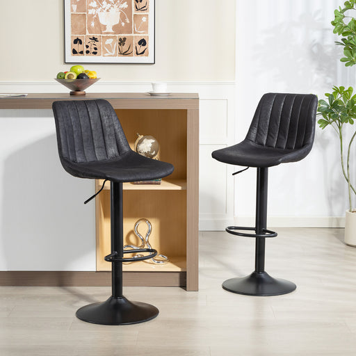 Set of 2 Leathaire Tub Bar Stools with Footrest for Kitchen or Home Bar Black