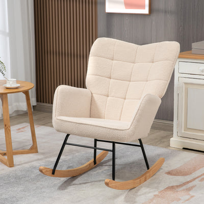 Nursery Glider Rocking Chair With Berber Fleece Upholstery For Nursing Comfort, Beige
