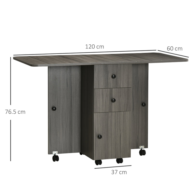 Drop Leaf Dining Table With Storage For 6 People Space Saving Design Grey