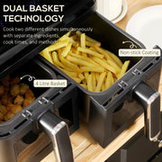 Dual Basket Air Fryer Oven 8L with Digital Display for Healthy Cooking 2500W Silver