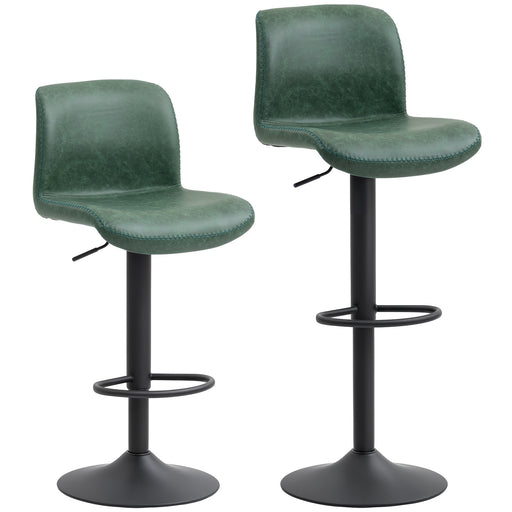 Set of 2 Adjustable PU Leather Bar Stools with Backrest for Kitchen or Breakfast Bar Green