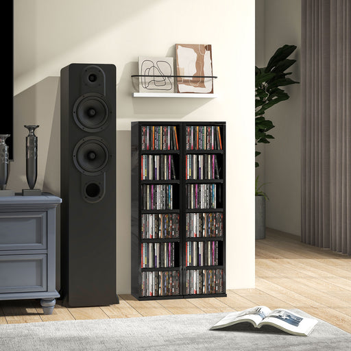 Set of 2 Tall CD Storage Shelves for Media Organisation with High Gloss Finish Black